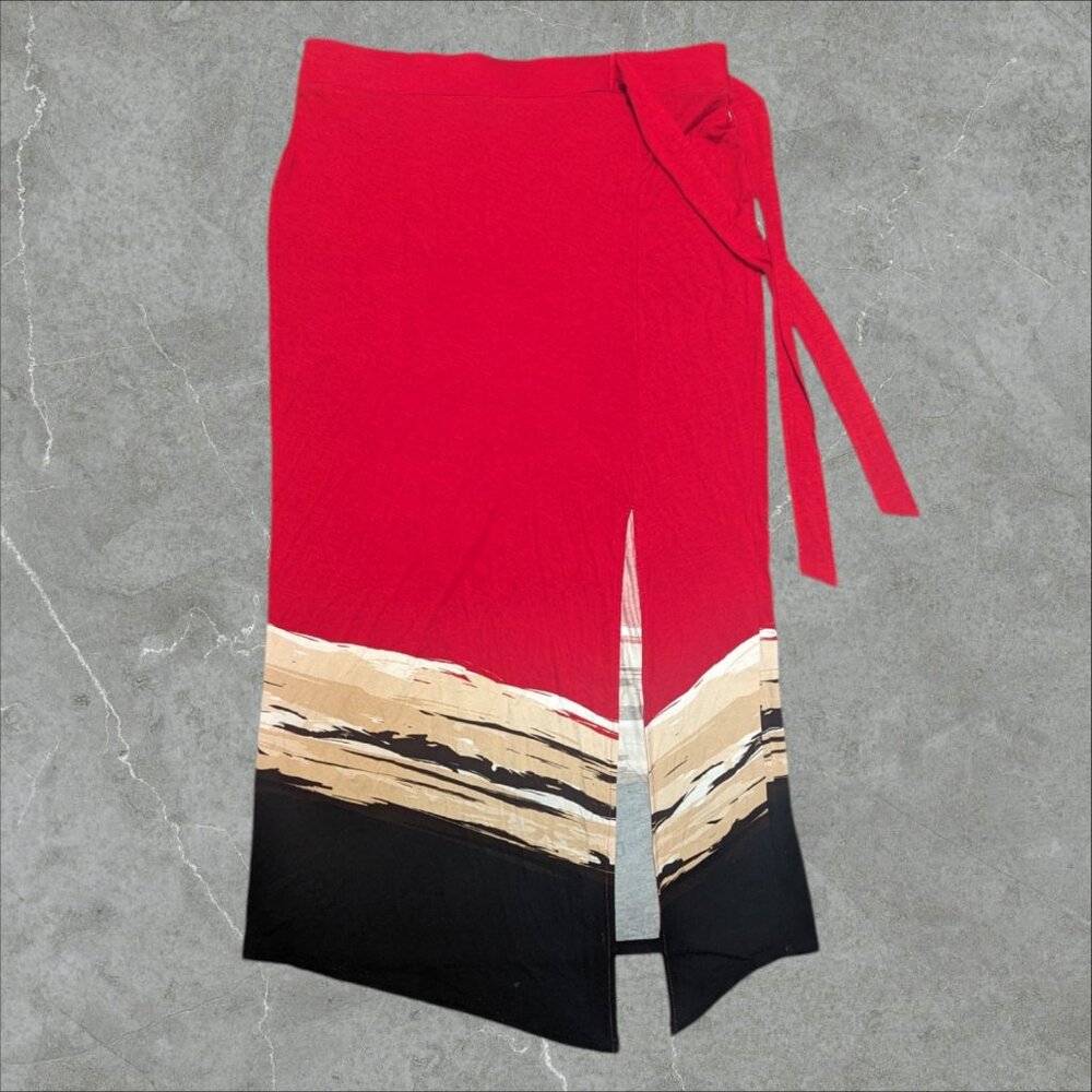 Worthington Baha 36" Multicolor‎ Tie Waist Straight Skirt Lightweight Pull On